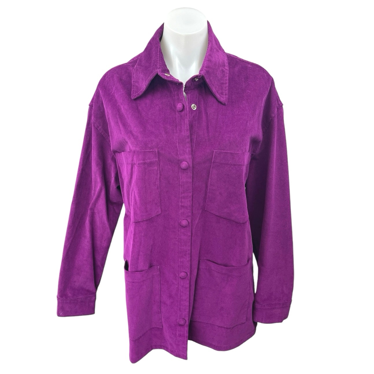 Almost Vintage Women's Purple Corduroy Velvet Velour Button Shirt Jacket Top M